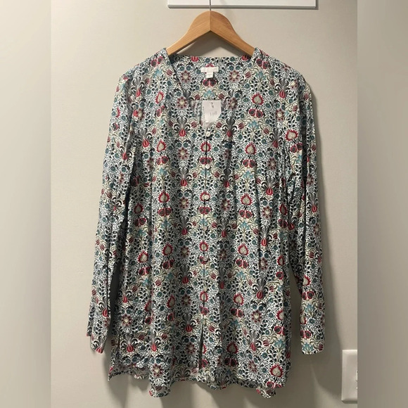 J. Jill | Floral Rayon Button Front Tunic Blouse Floral Preppy Academia - Picture 1 of 5